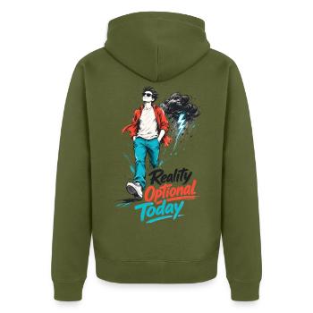 Reality Optional Today Skizze - Unisex Premium Bio Zip Hoodie - Khaki - Hinten - Nico (187cm)