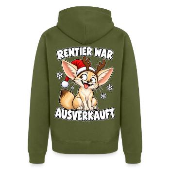 Rentier war Ausverkauft Fuchs - Unisex Premium Bio Zip Hoodie - Khaki - Hinten - Nico (187cm)