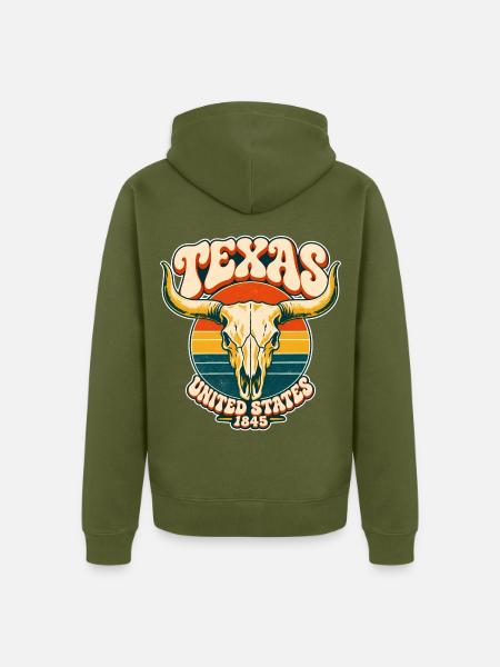Texas Retro Sonnenuntergang - Unisex Premium Bio Zip Hoodie - Khaki