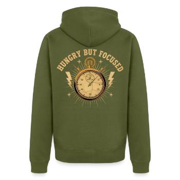 Hungry But Focused Taschenuhr - Unisex Premium Bio Zip Hoodie - Khaki - Hinten - Nico (187cm)