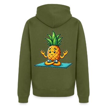 Ananas Frucht Yoga Meditation Sommer Vibes - Unisex Premium Bio Zip Hoodie - Khaki - Hinten - Nico (187cm)