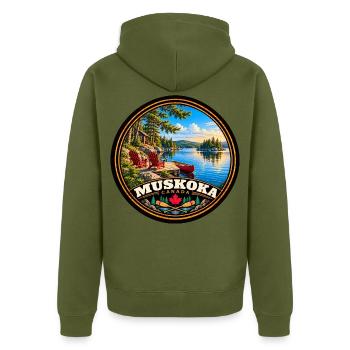 Muskoka Kanada Natur Wald Landschaft Urlaub - Unisex Premium Bio Zip Hoodie - Khaki - Hinten - Nico (187cm)