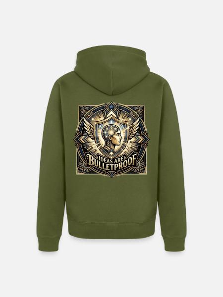 Ideas_are_Bulletproof_-_Art_Deco - Unisex Premium Bio Zip Hoodie - Khaki