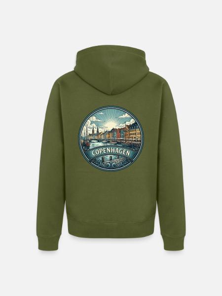 Kopenhagen, Dänemark Reiseabzeichen Nyhavn Souvenir - Unisex Premium Bio Zip Hoodie - Khaki