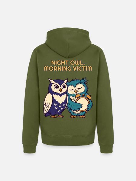 Nachteule Morgenopfer Lustige Eule - Unisex Premium Bio Zip Hoodie - Khaki