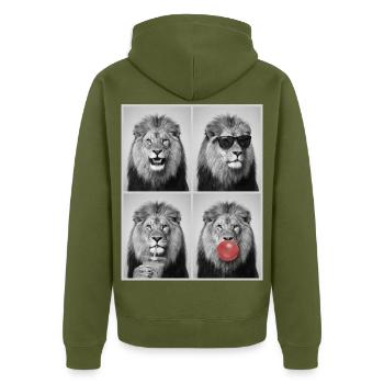 Löwen Löwe - Unisex Premium Bio Zip Hoodie - Khaki - Hinten - Nico (187cm)