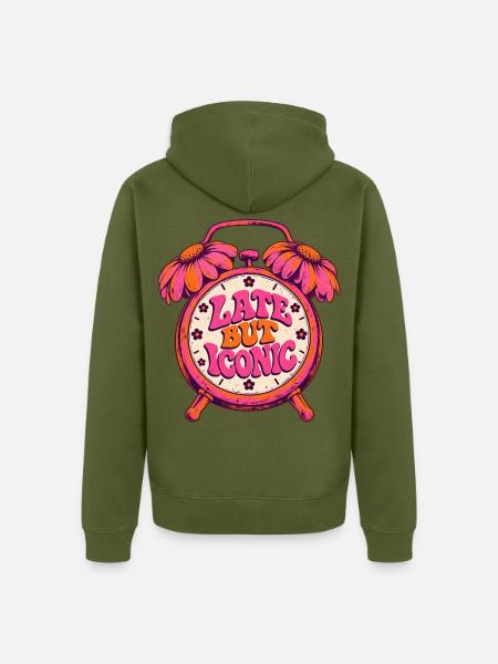 Spät Aber Ikonisch Uhr - Unisex Premium Bio Zip Hoodie - Khaki