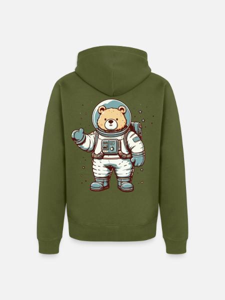 Bär im Raumanzug – mit Sternen - Unisex Premium Bio Zip Hoodie - Khaki