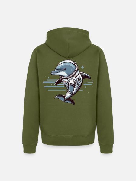 Delfin im Raumanzug – Blau - Unisex Premium Bio Zip Hoodie - Khaki