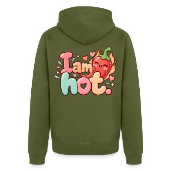 Ich bin heiß Chili Herzchen - Unisex Premium Bio Zip Hoodie - Khaki - Hinten - Nico (187cm)