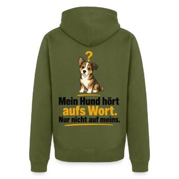 Mein Hund hört aufs Wort Humor - Unisex Premium Bio Zip Hoodie - Khaki - Hinten - Nico (187cm)