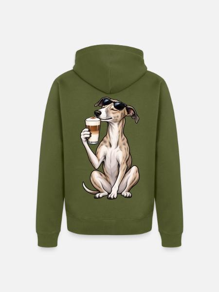 Whippet mit Latte Macchiato - Unisex Premium Bio Zip Hoodie - Khaki