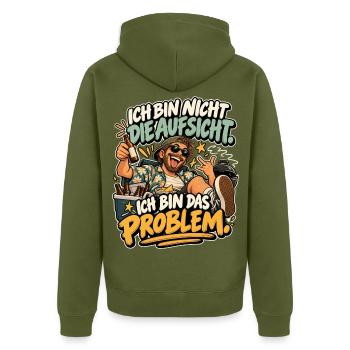 Ich bin Das Problem Aufsicht Meme - Unisex Premium Bio Zip Hoodie - Khaki - Hinten - Nico (187cm)