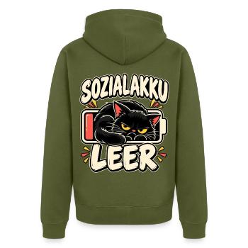 Sozialakku leer Katze - Unisex Premium Bio Zip Hoodie - Khaki - Hinten - Nico (187cm)