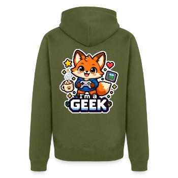 ICH BIN EIN NERD - Renard Coffee - Unisex Premium Bio Zip Hoodie - Khaki - Hinten - Nico (187cm)