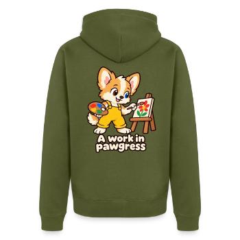 Ein Werk in Pawgress – Lustiges Gemälde des Hundes - Unisex Premium Bio Zip Hoodie - Khaki - Hinten - Nico (187cm)