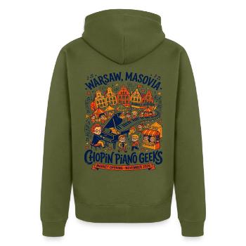 Warsaw Masovia Chopin Piano Geeks Oct - Unisex Premium Bio Zip Hoodie - Khaki - Hinten - Nico (187cm)