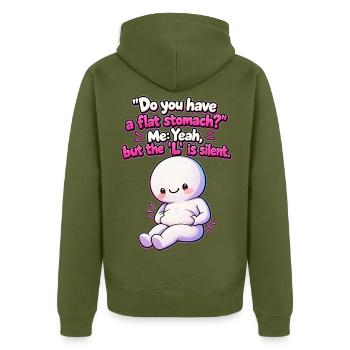 Flat Stomach? Funny Body Positivity Meme - Unisex Premium Bio Zip Hoodie - Khaki - Hinten - Nico (187cm)