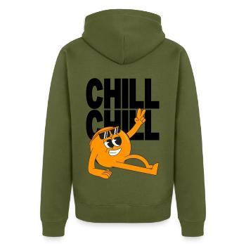 Cooles Chill Motiv mit Sonnenbrille Peace Design - Unisex Premium Bio Zip Hoodie - Khaki - Hinten - Nico (187cm)