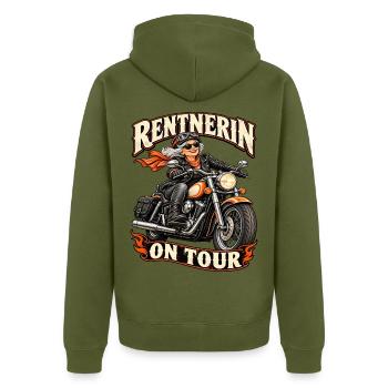 Rentnerin on Tour – Lustiges Motorrad Bikerin  - Unisex Premium Bio Zip Hoodie - Khaki - Hinten - Nico (187cm)