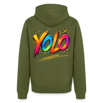 YOLO you only live once -  Farbenrausch Graffiti - Unisex Premium Bio Zip Hoodie - Khaki - Hinten - Nico (187cm)