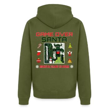Game Over Santa Pixel Monster Claus - Unisex Premium Bio Zip Hoodie - Khaki - Hinten - Nico (187cm)