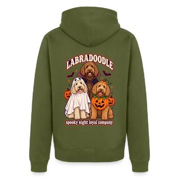 Spooky Night Loyal Company – Labradoodle Halloween - Unisex Premium Bio Zip Hoodie - Khaki - Hinten - Nico (187cm)