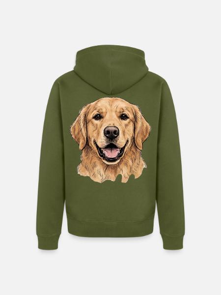 Goldener Retriever Porträt Illustration - Unisex Premium Bio Zip Hoodie - Khaki