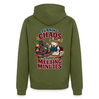 Turning Chaos Into Meeting Minutes Im Büro - Unisex Premium Bio Zip Hoodie - Khaki - Hinten - Nico (187cm)