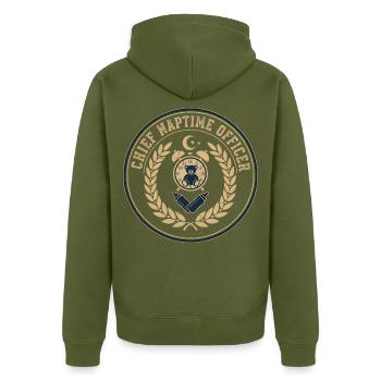 Naptime Officer Teddy - Unisex Premium Bio Zip Hoodie - Khaki - Hinten - Nico (187cm)