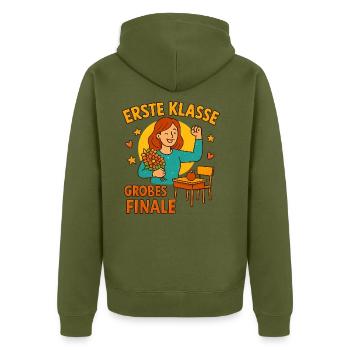 Erstes Schuljahr geschafft – Lehrkraft Geschenk - Unisex Premium Bio Zip Hoodie - Khaki - Hinten - Nico (187cm)