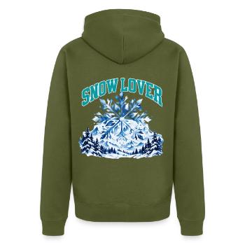 Snow Lover – Schneeflocke Winter Berge Aquarell - Unisex Premium Bio Zip Hoodie - Khaki - Hinten - Nico (187cm)