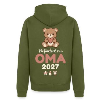 Befördert zur Oma – Teddy - Unisex Premium Bio Zip Hoodie - Khaki - Hinten - Nico (187cm)