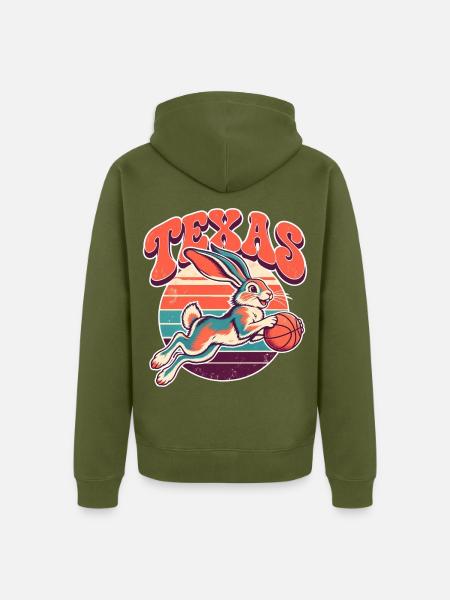 Texas Hase Retro Basketball - Unisex Premium Bio Zip Hoodie - Khaki