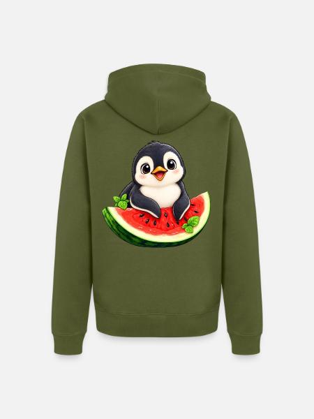 Süßer Cartoon Pinguin Melone Sommer - Unisex Premium Bio Zip Hoodie - Khaki