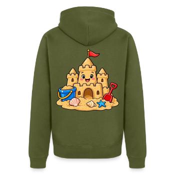 Lustige Sandburg am Strand – Süßes Sommer Comic - Unisex Premium Bio Zip Hoodie - Khaki - Hinten - Nico (187cm)