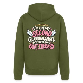 Zweiter Schutzengel hat die Therapie abgebrochen - Unisex Premium Bio Zip Hoodie - Khaki - Hinten - Nico (187cm)