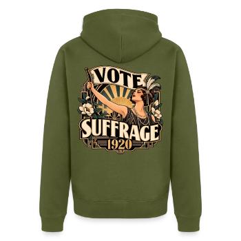 Vote Suffrage 1920 Vintage Frauenrechtskunst - Unisex Premium Bio Zip Hoodie - Khaki - Hinten - Nico (187cm)