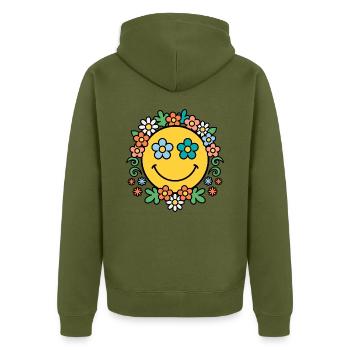 Blumenkranz Sonnenschein - Unisex Premium Bio Zip Hoodie - Khaki - Hinten - Nico (187cm)