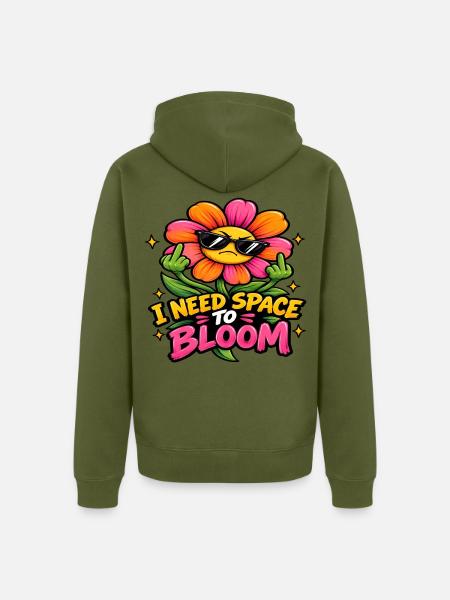 Wütende Blume – Ich brauche Abstand - Unisex Premium Bio Zip Hoodie - Khaki