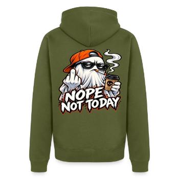HEUTE NICHT – EIN REBELLISCHER GEIST - Unisex Premium Bio Zip Hoodie - Khaki - Hinten - Nico (187cm)