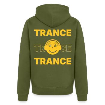 Trance Trance Trance - Happy Vinyl DJ - Unisex Premium Bio Zip Hoodie - Khaki - Hinten - Nico (187cm)