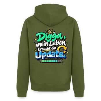 Digga Update Leben Graffiti - Unisex Premium Bio Zip Hoodie - Khaki - Hinten - Nico (187cm)