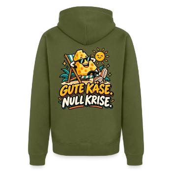Käse am Strand: Sonnenspaß Spruch - Unisex Premium Bio Zip Hoodie - Khaki - Hinten - Nico (187cm)