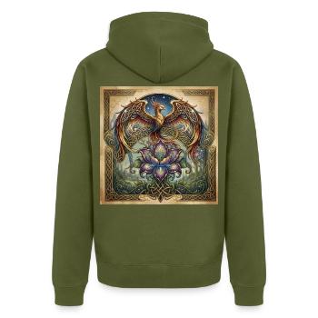 Celtic Phoenix Iris - Unisex Premium Bio Zip Hoodie - Khaki - Hinten - Nico (187cm)