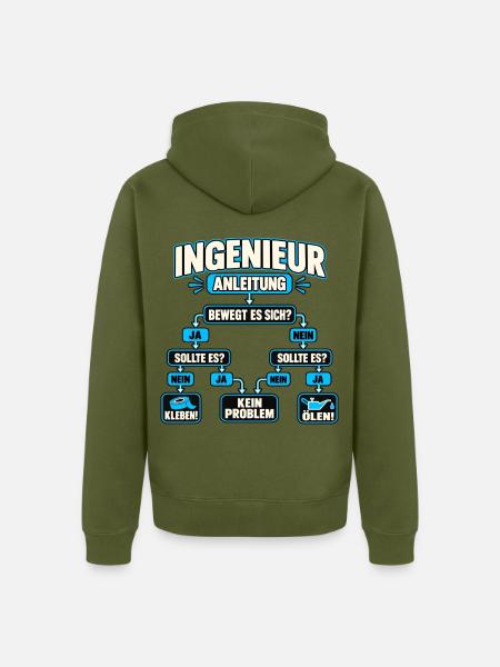 Ingenieur Anleitung – Kleben oder ölen - Unisex Premium Bio Zip Hoodie - Khaki