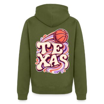 Texas Hoop Swirl - Unisex Premium Bio Zip Hoodie - Khaki - Hinten - Nico (187cm)