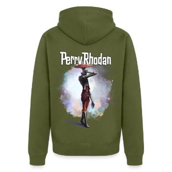 Alienvolk Juelziish - Unisex Premium Bio Zip Hoodie - Khaki - Hinten - Nico (187cm)