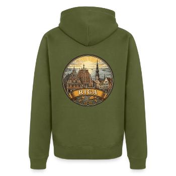 Riga Lettland Reiseabzeichen Haus der Schwarzkopf-Geschenk - Unisex Premium Bio Zip Hoodie - Khaki - Hinten - Nico (187cm)