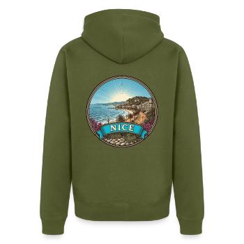 Schönes Frankreich Reiseabzeichen Promenade Anglais Geschenk - Unisex Premium Bio Zip Hoodie - Khaki - Hinten - Nico (187cm)